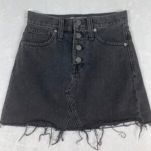Madewell Jean Skirt Womens Size 23 Black Rigid Denim A Line Frayed Hem